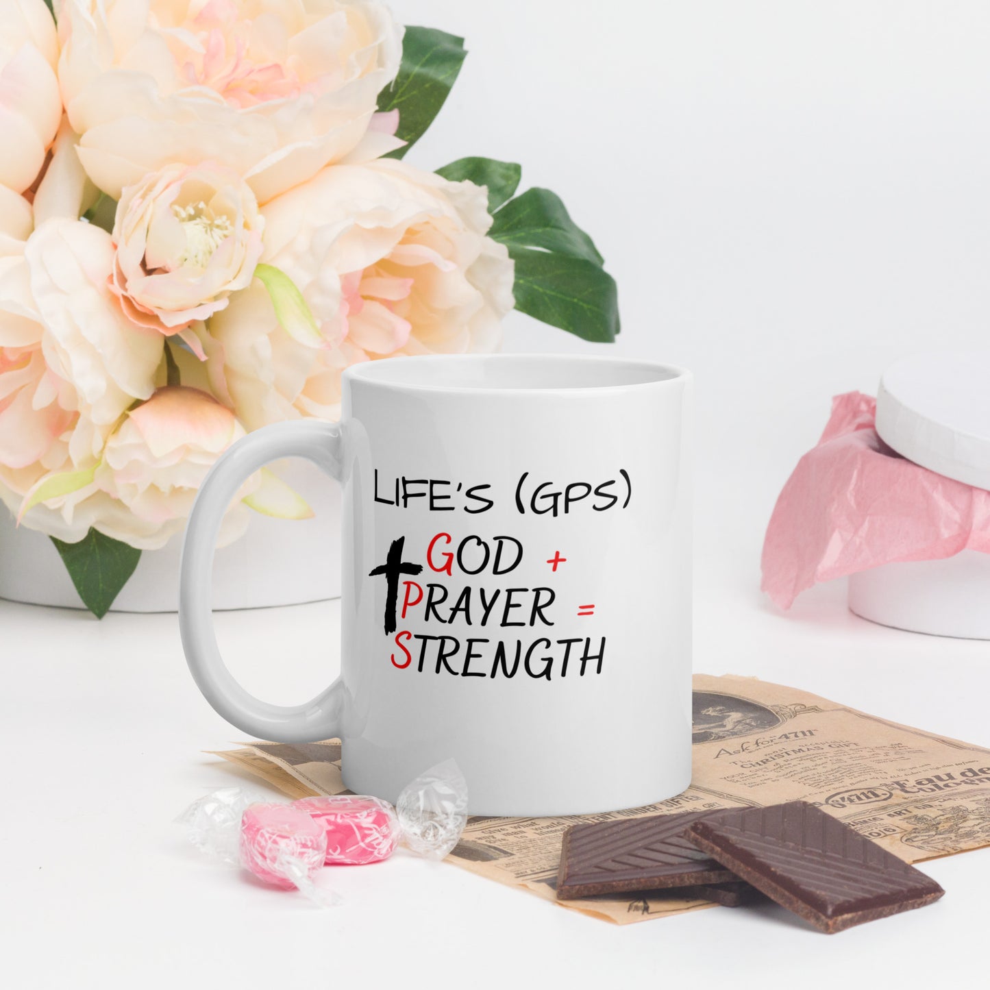 LIFE'S GPS White glossy mug