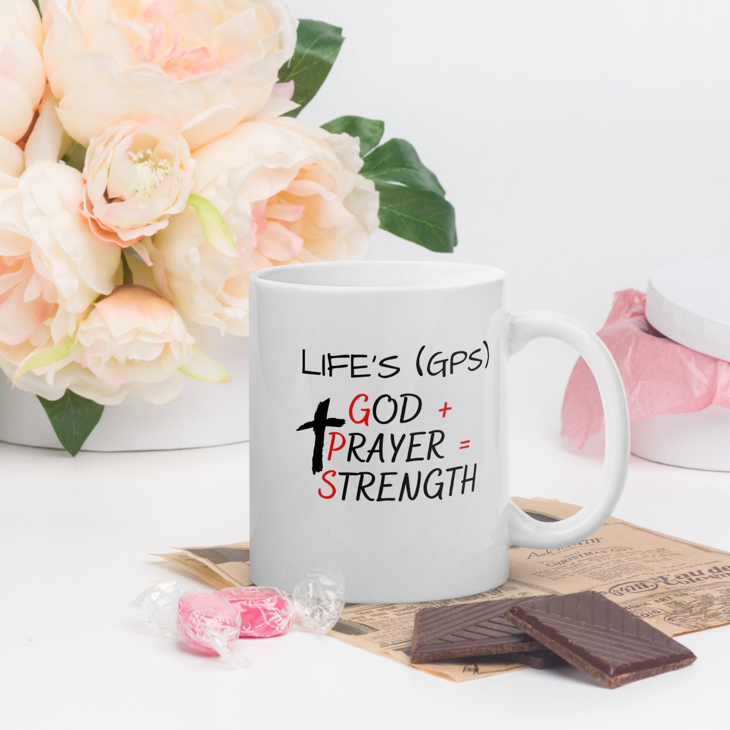 LIFE'S GPS White glossy mug