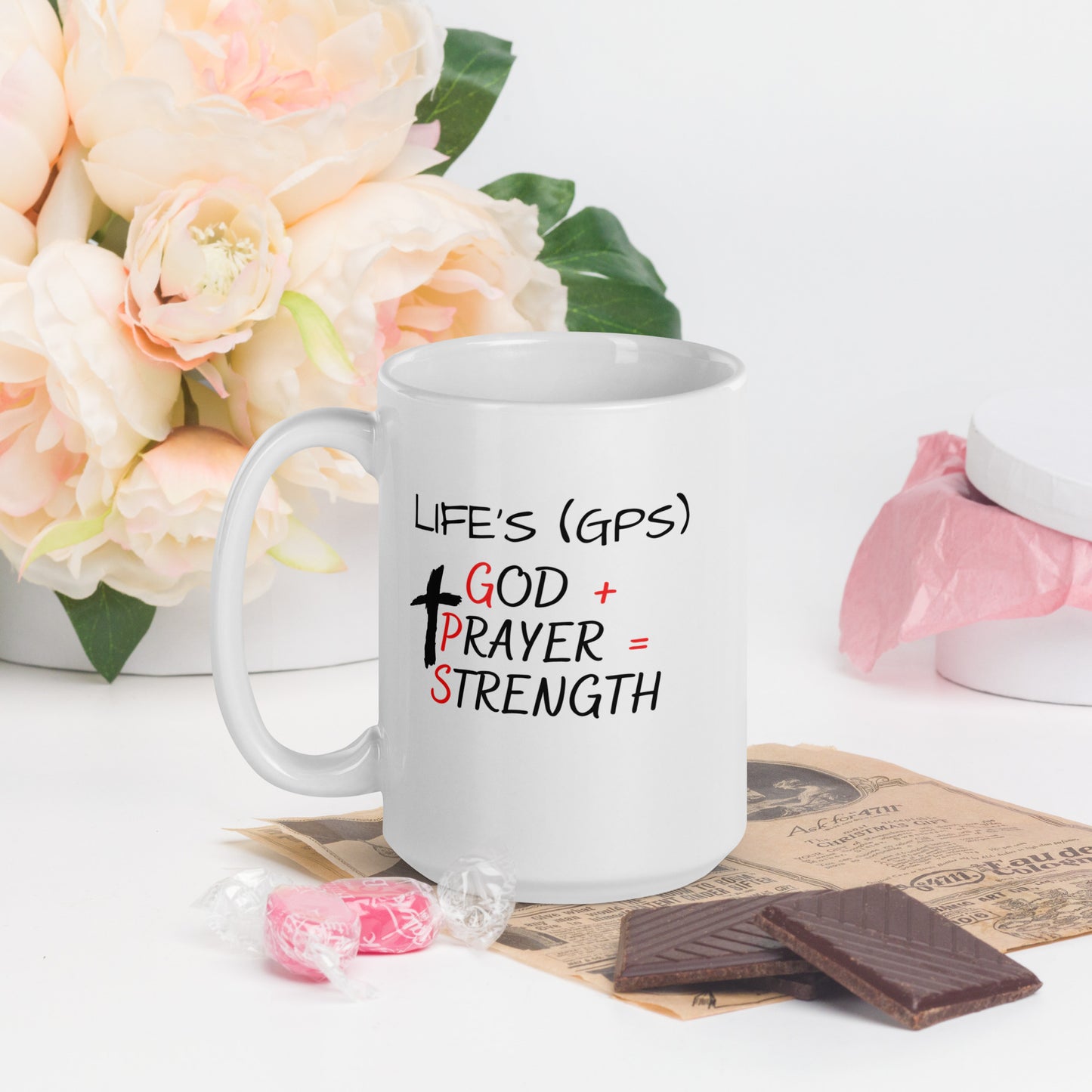 LIFE'S GPS White glossy mug