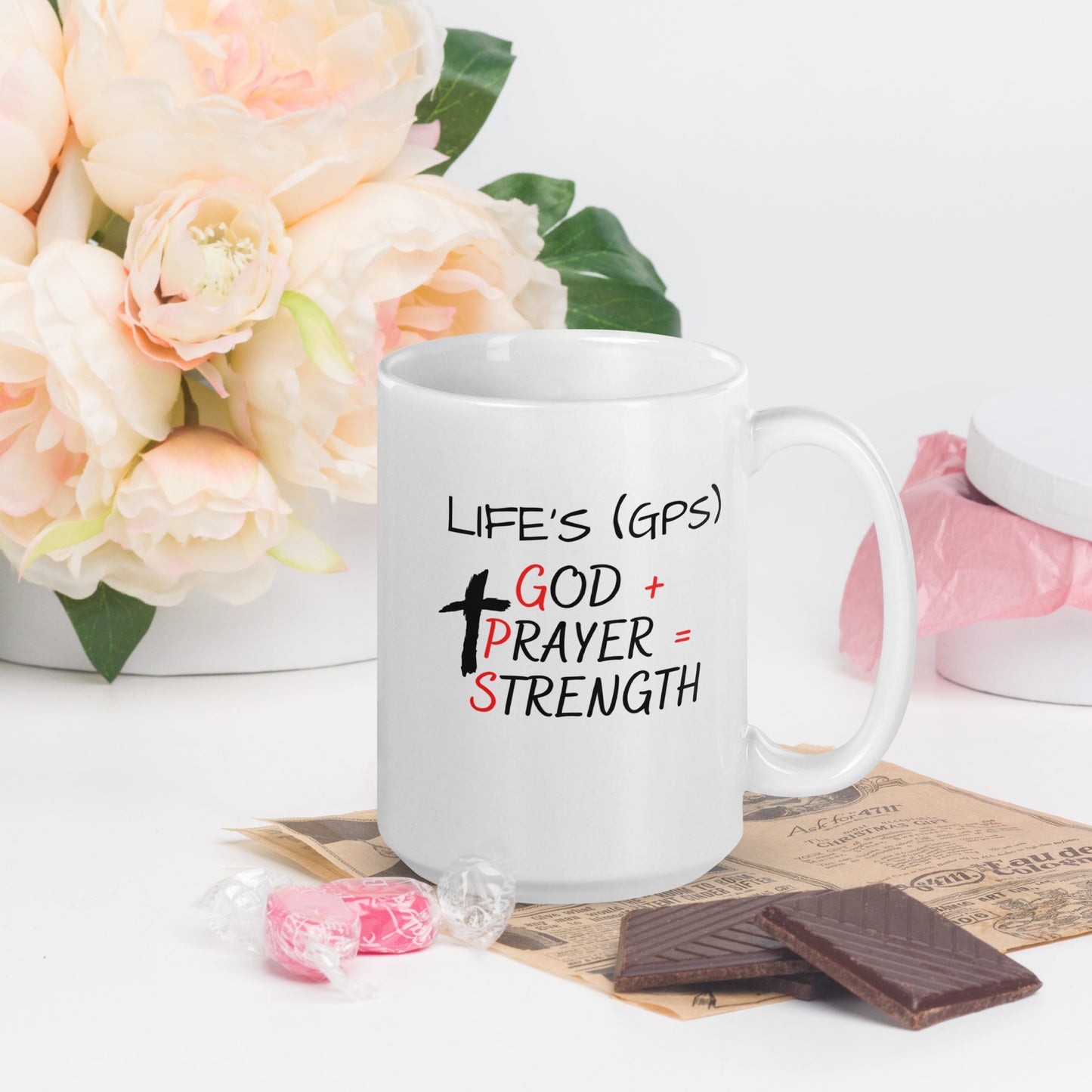 LIFE'S GPS White glossy mug