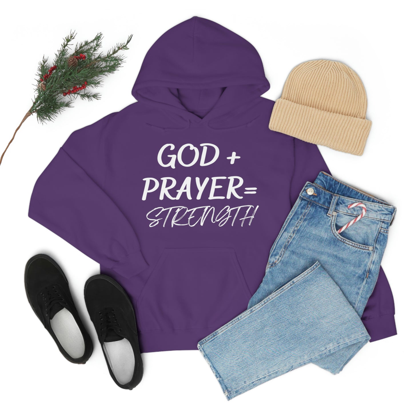 Hooded Sweatshirt W/White GOD+PRAYER