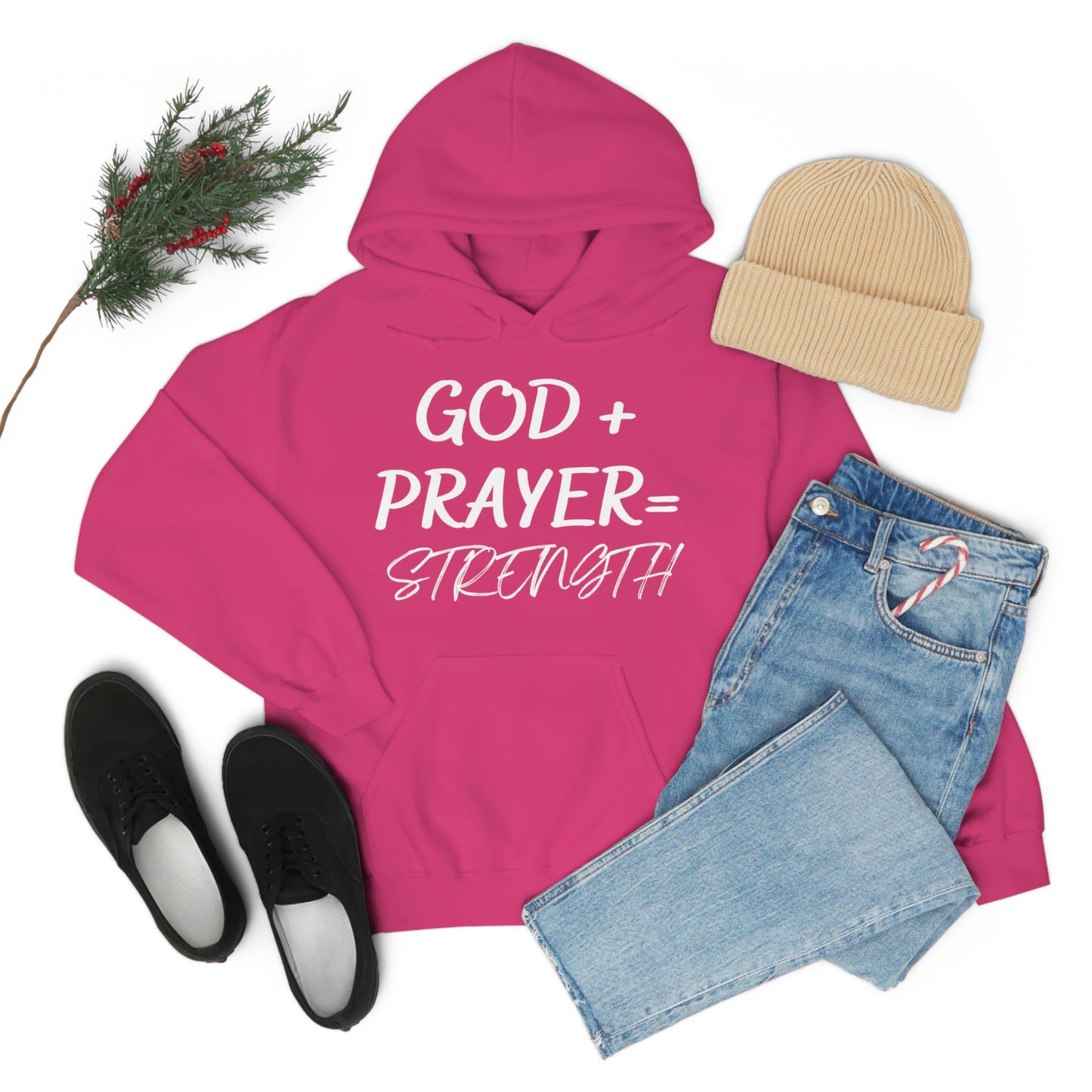 Hooded Sweatshirt W/White GOD+PRAYER